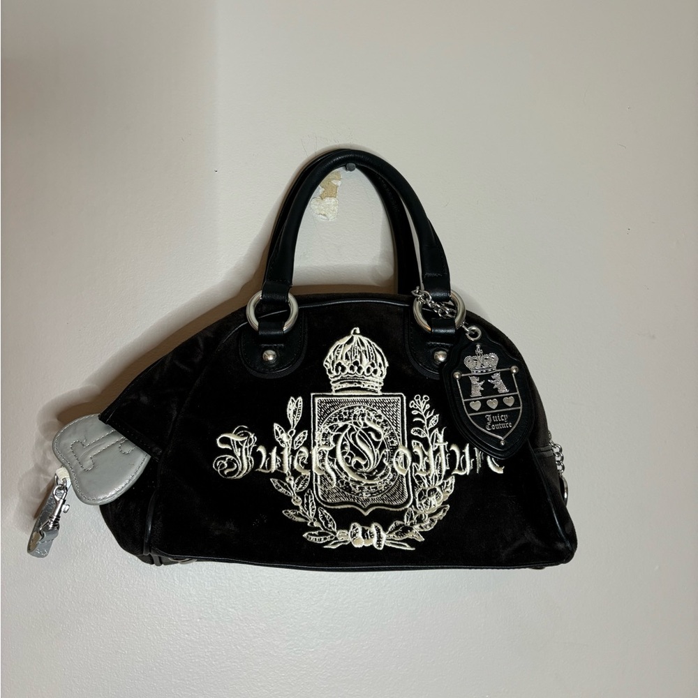Juicy Couture Black and Silver Satchel with Baroque Design